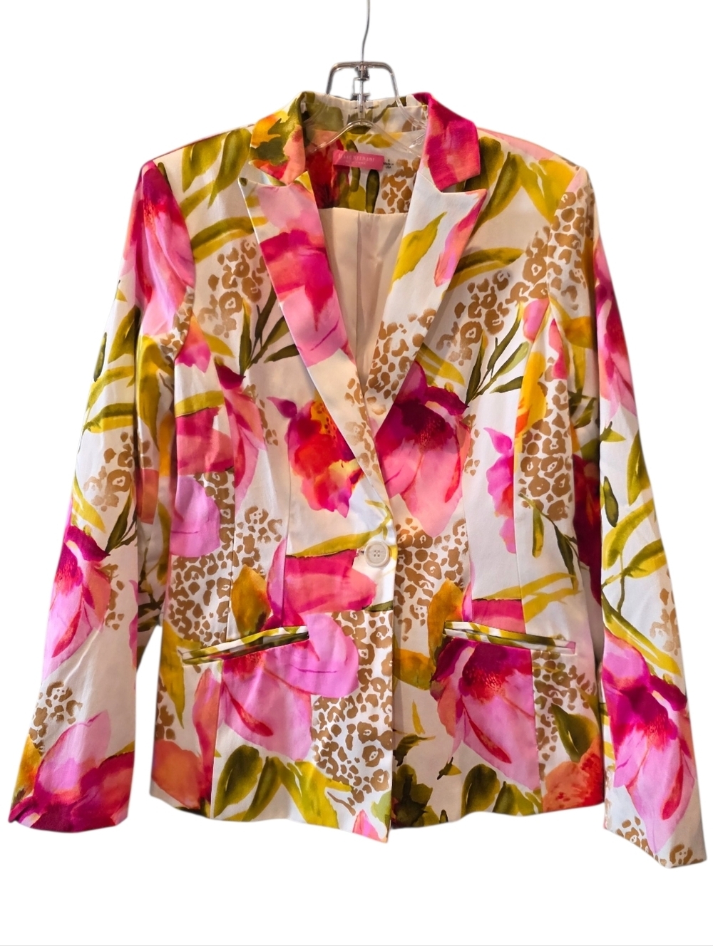 Isaac Mizrahi Pink & Green Colorful Floral Blazer Size 6